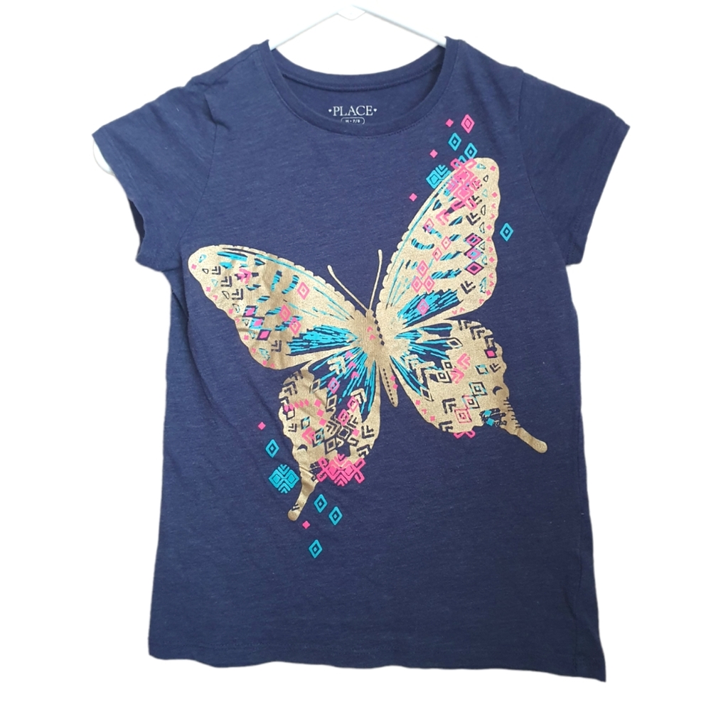 Place Girl's Butterfly Blue Top. Sz M 7-8